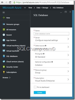 DB Creation-wizard SQLAzure