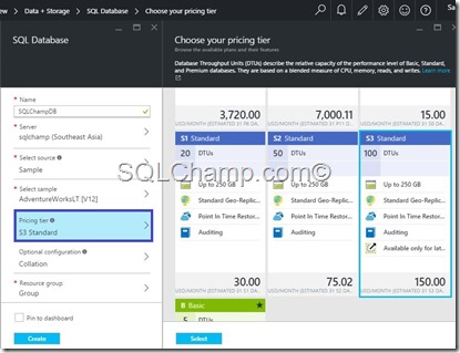 SQLAzure Pricing tiers