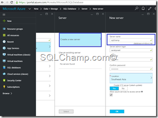 Server create - SQLAzure