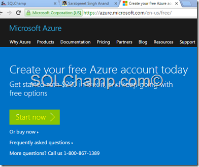 Get Free Azure subscription SQLChamp