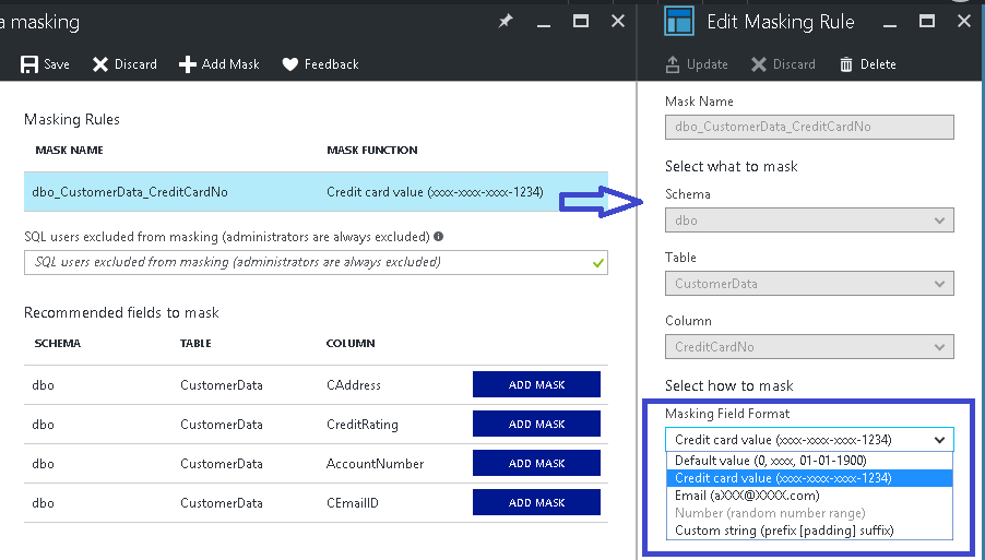 Configure Dynamic Data Masking using Azure SQL Database portal