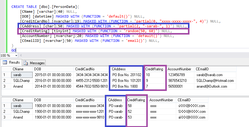 Configure Dynamic Data Masking using T-SQL