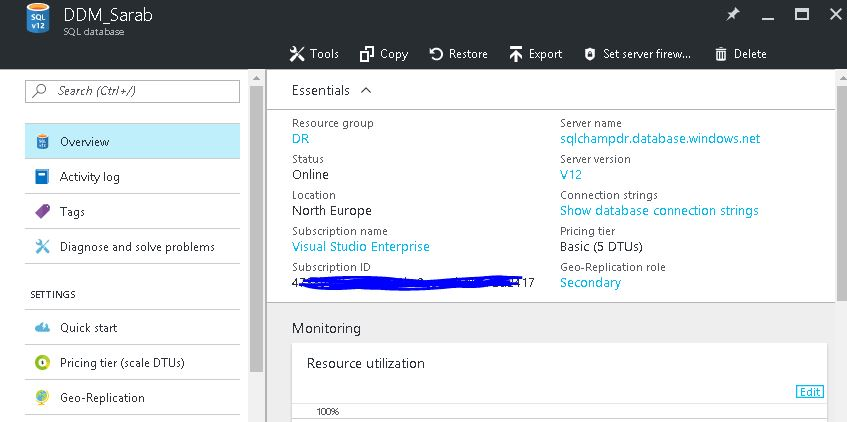 How to configure Active Geo Replication using Azure portal
